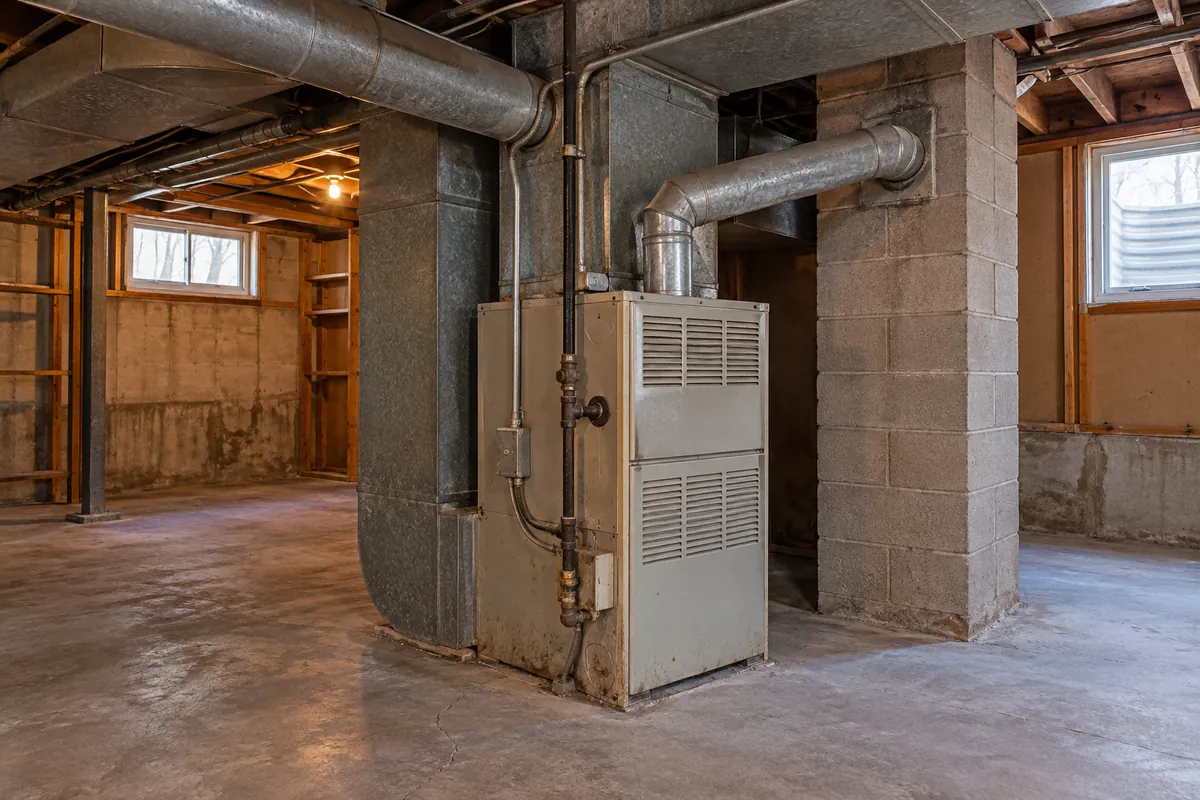Furnace and ductwork in an unfinished basement, ac sizing and load calculation in Las Vegas, NV